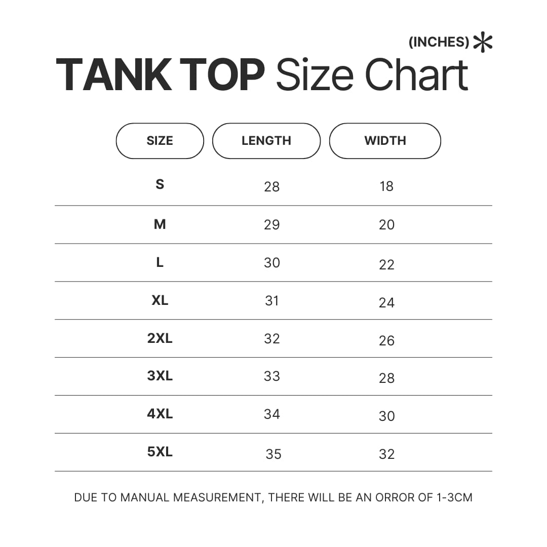 Tank Top Size Chart - Meshuggah Merch