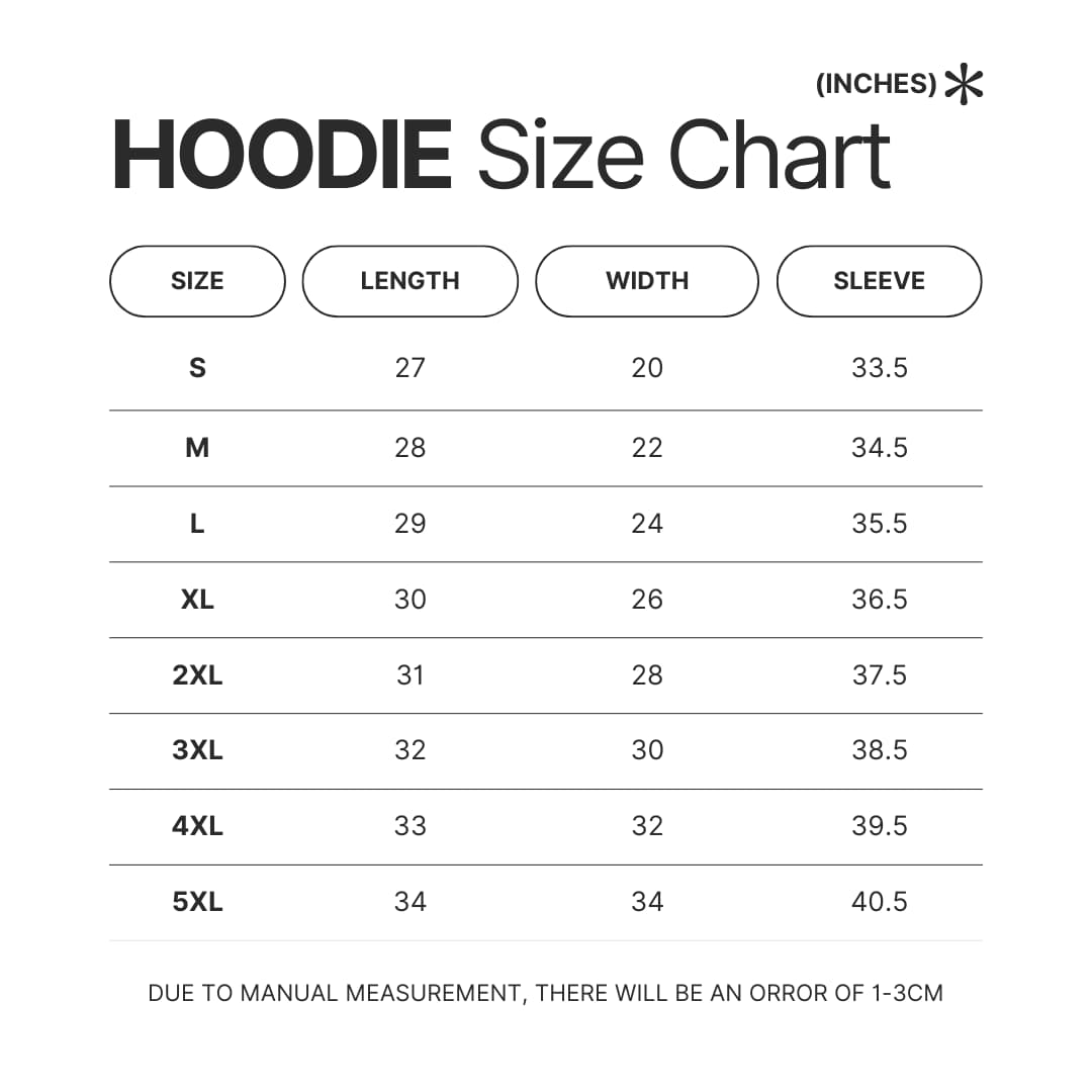 Hoodie Size Chart - Meshuggah Merch